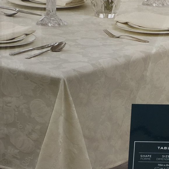 WATERFORD Pumpkin Linen Vine Damask Tablecloth 70x104 Formal Fall Thanksgiving - Picture 10 of 11